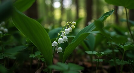 Obraz premium close up image of lily of the valley in the woods