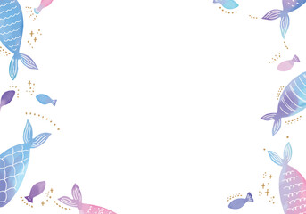 水彩の人魚とお魚のフレーム