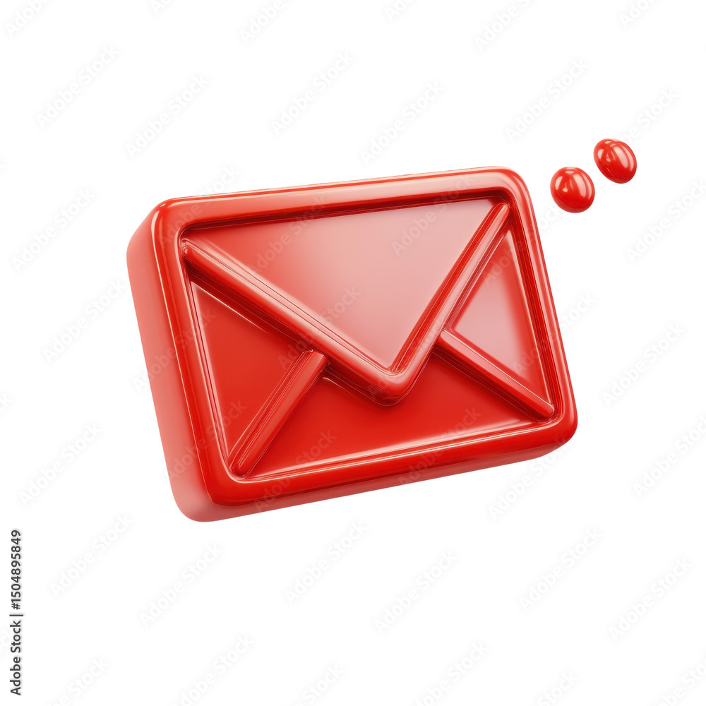 Poster a glossy red email icon hovering symbolizing communication and message on transparent background