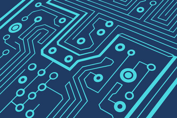 Blue vector tech layout with digital circuit lines and glowing abstract grid. Central copy space makes it ideal for marketing banners or landing pages.

