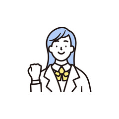 笑顔でガッツポーズをする女子高校生の上半身のシンプルなイラスト素材