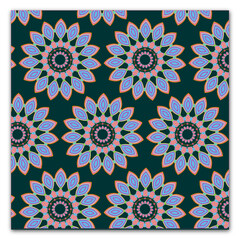 Colorful Mandala Floral Seamless Pattern on Dark Background
