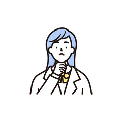 考えている女子高校生の上半身のシンプルなイラスト素材