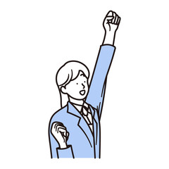 合格して喜び両手を上げガッツポーズをしている女子高校生のシンプルな上半身のイラスト素材