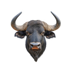 Naklejka premium Majestic Cape Buffalo Bull Headshot Against Transparent Background