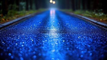 Blue Night Road Rain Reflections Wet Asphalt
