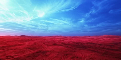 A dreamlike landscape where a red-hued desert contrasts against a deep blue sky © Soklin
