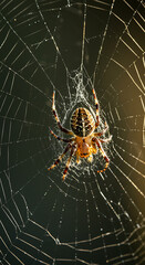 Obraz premium Orb Weaver Spider in its Web, Close-Up Macro Photography