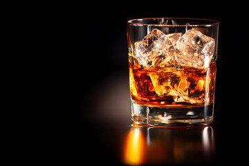 Assorted whiskey glasses filled with ice cubes and vibrant golden amber liquid for a rich drinking experience