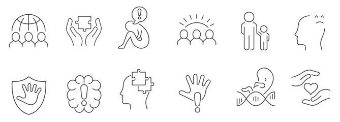  Set vector line thin icons of autism awareness day in linear design for mobile concepts and web apps. Collection modern infographic pictogram and signs