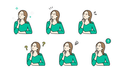 いろんな表情をする私服の女性のイメージイラストセット