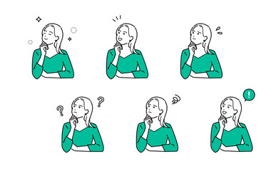 いろんな表情をする私服の女性のイメージイラストセット