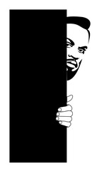 man peeking at something good for stickers and billboards