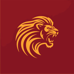 Bold Roaring Lion Head Logo Design in Golden Yellow and Burgundy Logo.eps