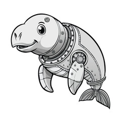 Naklejka premium Manatee Robot vector illustration in hand-drawn sketch style with minimalist detail