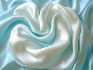 Soft Blue White Silk Fabric Draped Heart Shape Texture