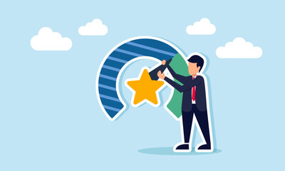 Businessman adjusting progress indicator needle marked with star illustration of business quality improvement progress