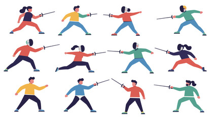 Diverse Fencing Athletes Engaged in Dynamic Competition