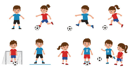 Joyful Children Playing Soccer Diverse Poses and Expressions