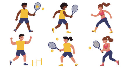 Joyful Tennis Players in Action Diverse Group of Smiling Athletes