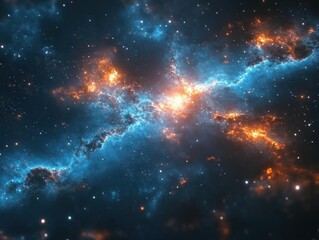 Fototapeta premium Cosmic Nebula Blue Orange Galactic Space Starscape