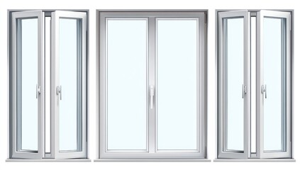 Collection of modern windows suitable for exteriors, isolated on a clean white surface.