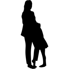 Fototapeta premium Mother and Daughter Silhouette. Mother and Children in Silhouette. A mother and child holding hands walking together silhouette black filled vector Illustration. 