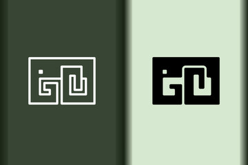 Vector of elephant logo design linear and silhouette icon minimal style. Creative simple animal on green background for artwork. Modern flat icon elephant head square shape graphic illustration.