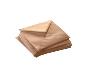 Stack of Brown craft Envelopes Isolated on White Background for Office Use. File with Clipping Path