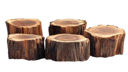 Four rustic, circular wood slices, varying slightly in size and exhibiting natural bark texture and rich brown tones