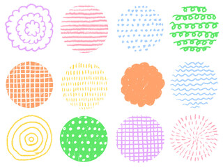 手描きあしらいセット　パターン　クレヨン　まる