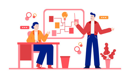 Office workers brainstorming for new product ideas. suitable for business meetings, teamwork, brainstorming, collaboration, office culture, or corporate communication concepts.