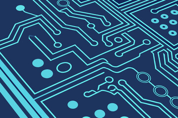 Glowing blue abstract vector background with digital circuit lines and central text space. Futuristic tech design for websites and online presentations.

