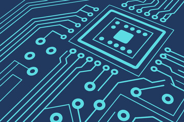 Futuristic abstract background in digital blue with circuit lines. Technology vector with network grid and center space for custom text. Ideal for website headers.

