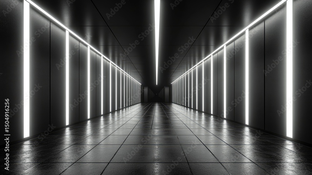 Poster luminous corridor: a modern corridor radiates with sleek lines of light, creating a futuristic and a