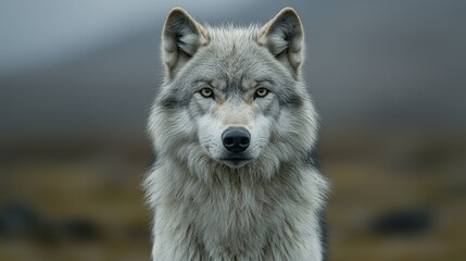 Obraz premium Gray wolf, intense gaze, wilderness portrait