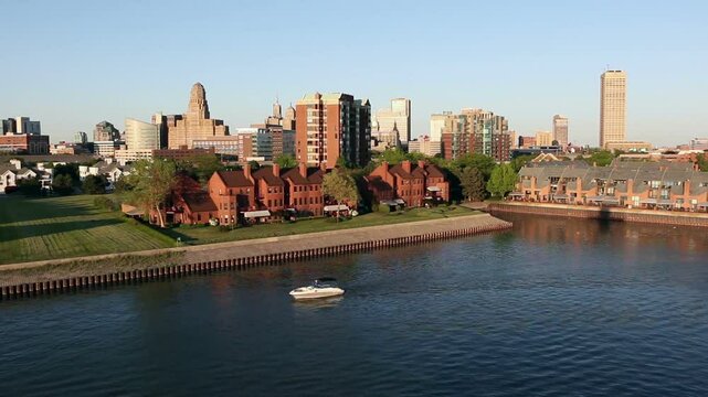 The skyline of Buffalo, New York as seen from the Erie Basin Marina, south of the city. Shot during late afternoon in 2015.