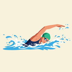 Woman Swimming Freestyle in Pool with Water Splashes Illustration