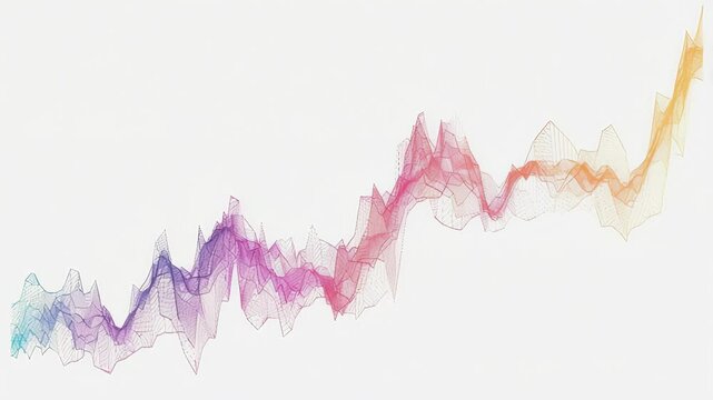 A colorful line design element on white background representing a finance stock candlestick chart, positive moving up and to the right, abstract solid, Generative AI Videos.