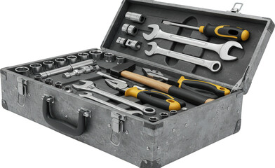 Complete Mechanic s Tool Kit in Vintage Metal Box Assorted Wrenches Sockets Hand Tools