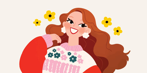 Fototapeta premium Joyful Woman with Flowers in Hair