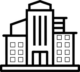Business buildings, linear style icons set. Multistory building with windows. Company, business center. Editable stroke width