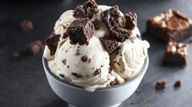 Deliciously Creamy Ice Cream with Brownie Chunks in a Bowl