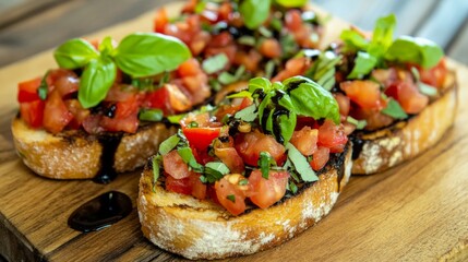 Fresh Bruschetta with Tomato, Basil, and Balsamic Drizzle