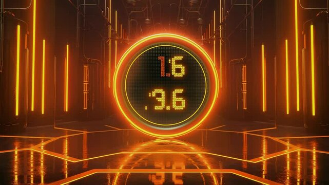 A big digital timer with a neon gameshow studio background, Generative AI Videos.