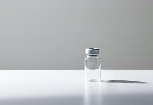 Realistic mockup of a vaccine glass vial medicine bottle, ideal for pharmaceutical branding, medical packaging design, and healthcare product presentations.