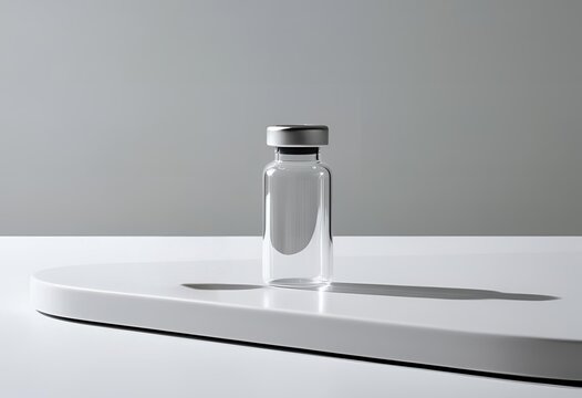 Realistic mockup of a vaccine glass vial medicine bottle, ideal for pharmaceutical branding, medical packaging design, and healthcare product presentations.