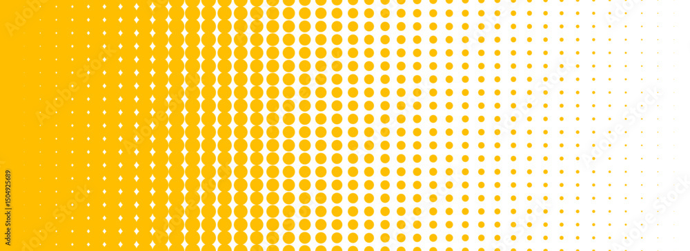 Poster yellow halftone gradient texture. vanishing cartoon polka dot background. repeated dotted gradation 