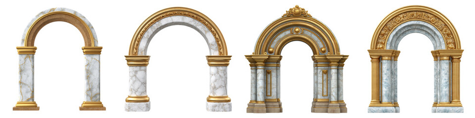 Elegant marble archways with gold accents showcasing classical architecture and intricate design details. Perfect for luxurious interior