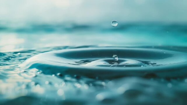 A light blue sea background, waves and a drop of water from a dropper, Generative AI Videos. 